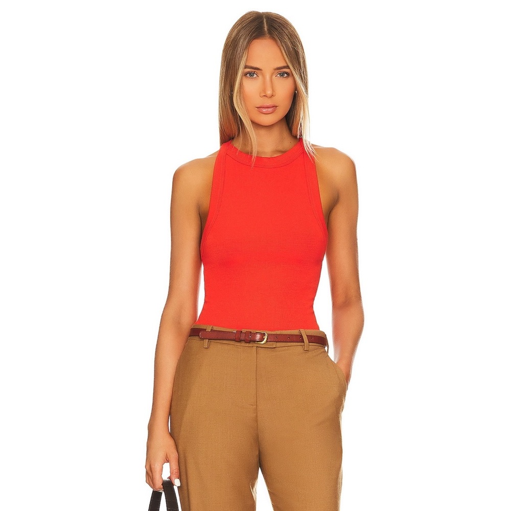 The Line by K Ximeno Tank in Persimmon Orange Blood Orange Ribbed Cotton Cami